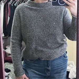 Old Navy Gray and White Striped Turtleneck Sweater